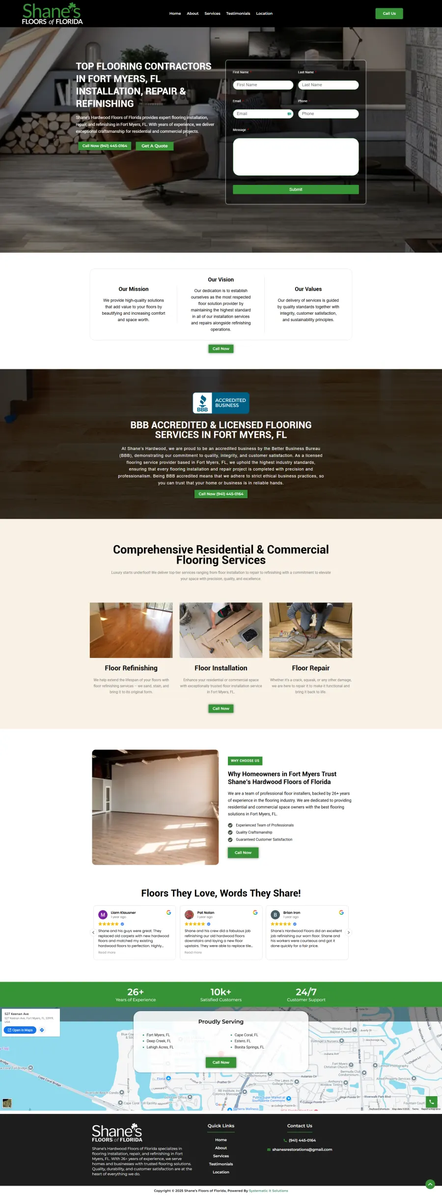 Shane's Floors — Lead Page website
