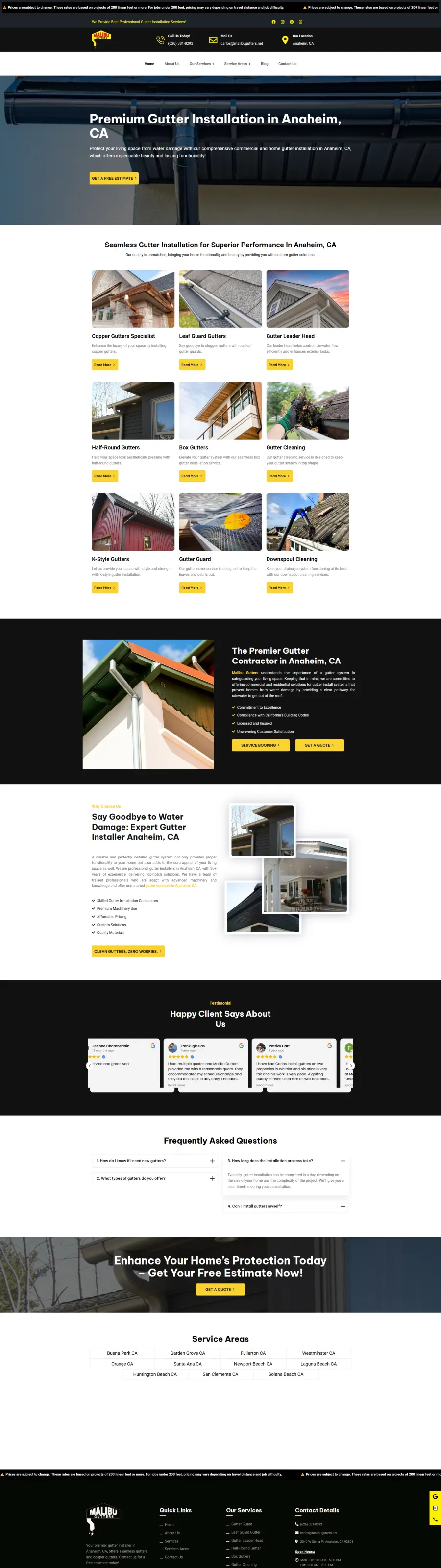 Malibu Gutters website
